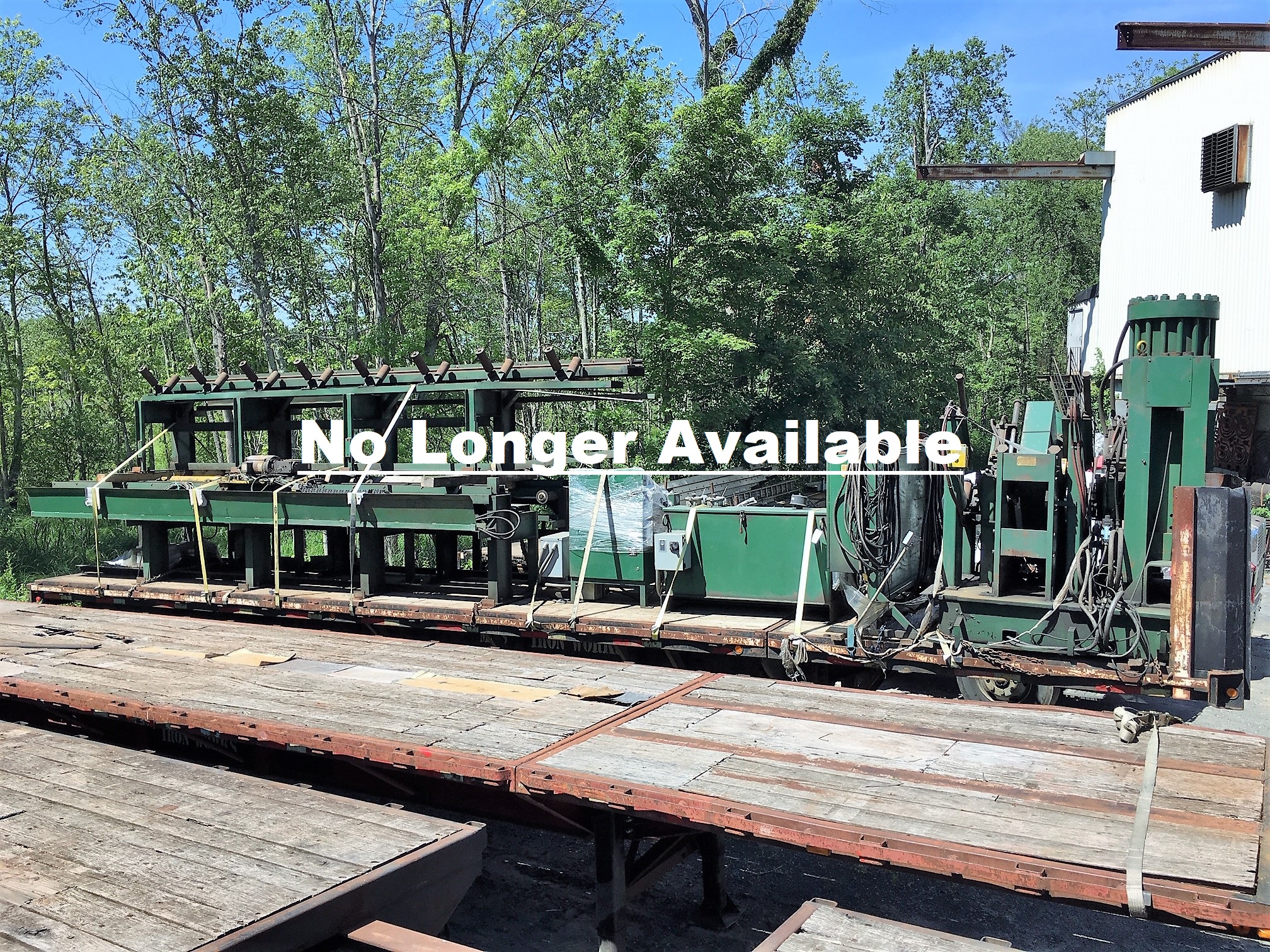 Angle Line flat bar punch and shear machine. Controlled Automation model ABL 100 Single shear punch. 100 - 110 ton punch capacity.  BAS 425 ton single cuts. 8" x 8" x 3/4" max angle bar and 12" x 1" max flat plate bar size. 40'end feed conveyor, pump and control board. Early 1990's model set up. Computer needs updating. offering as complete single shear and punch machine set up. Open to selling components separately.