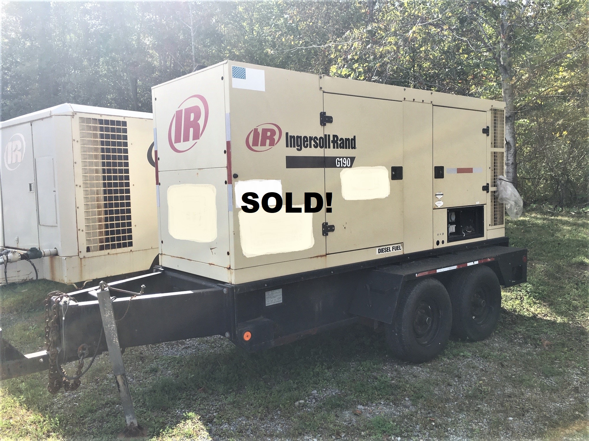 2006 Gen Set Ingersoll Rand G 190 model. Portable commercial generator with 13'902 hours on a John Deere 6.8 liter diesel engine. The generator will produce 187 kw at 1800 rpm's. It has electric breaks,  good tires and a GVW of 9826 lbs. Generator dimensions are: Length is 16' feet 6" inches. Width is 5' feet 10" inches. Height is 7' feet 6" inches.