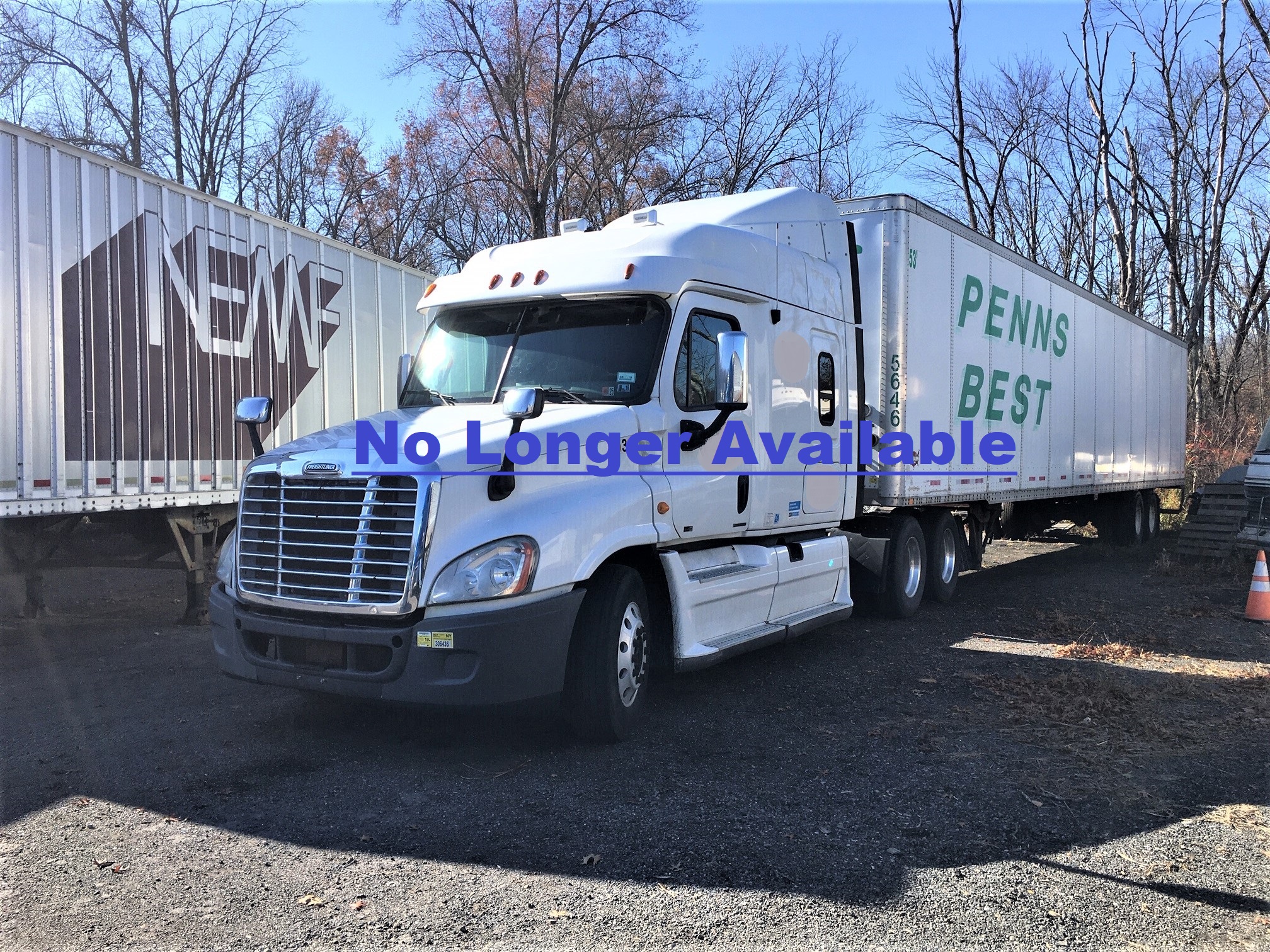 Freightliner Tractor & Trailer combination. 2012 Cascidia semi tractor with 725'000 miles and a 2006 Wabash 53 foot dry van trailer. The tractor is Powered by a DD15 Detroit diesel 14.8 liter engine with 455 horse power. It has an Eaton Fuller 10 speed transmission. Front axle weight is 12'000 lbs. The rears are 40'000 lbs. with a 3.42 gear ratio. Some of the creature comforts and features are: engine break, cruse control, AM/FM/CD radio, AC, APU, heated mirrors, comfort ride driver and passenger seat.