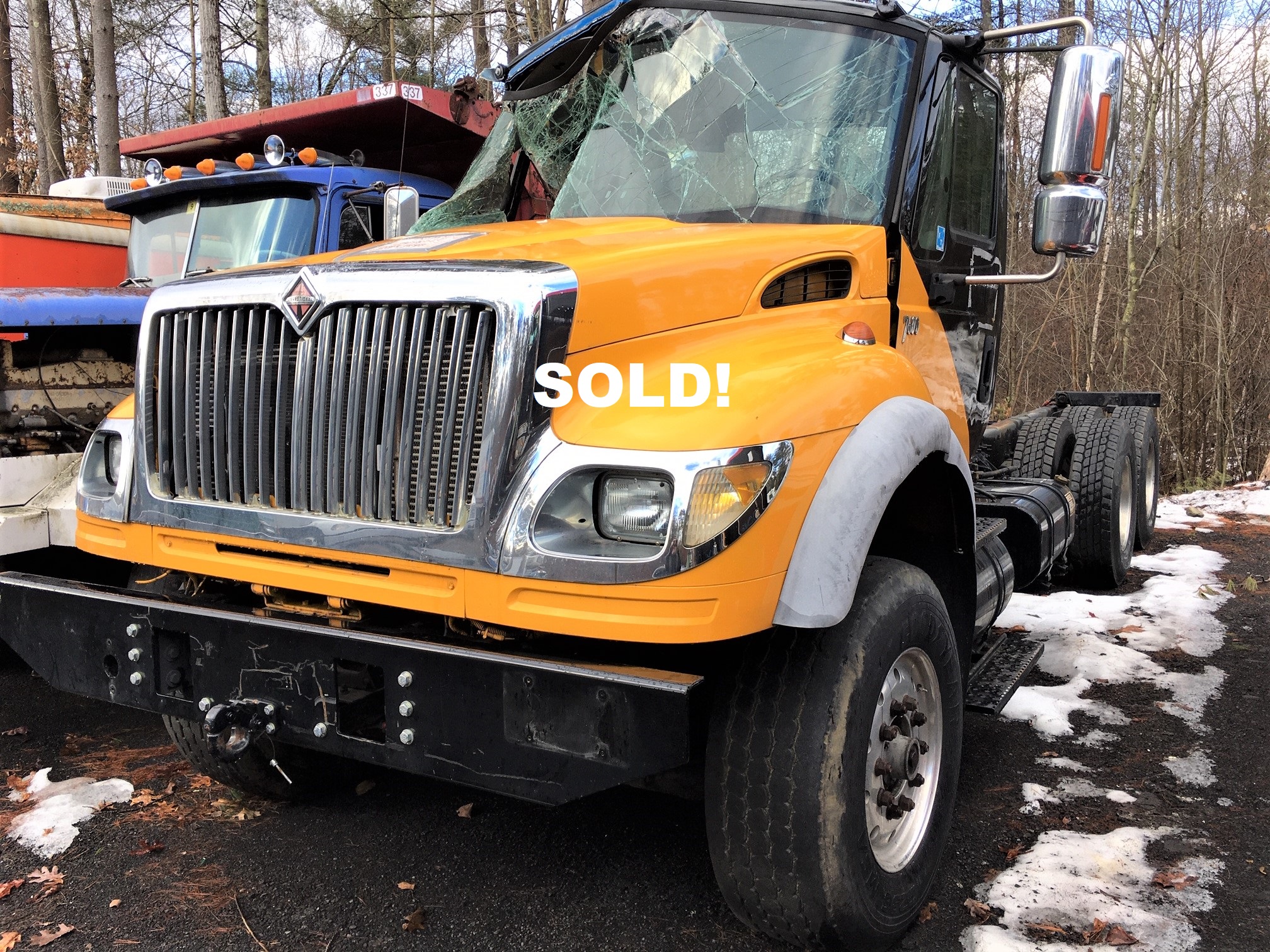 International Cab and Chassis. 2006 International model 7600 SBA 6 x 4. Cummins 330 IXM engine with 400'000 miles. Automatic transmission. Fronts are 18'000 lbs and rears are 46'000 lbs with 525 wheel base. Rubber is 90%. The frame is straight. The truck runs and drives. Needs cab.