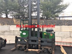 Combilift C10000GT bi-directional forklift. 2012 model with 2561 hours. 10'000 lb. lift capacity. For wheel drive side loading forklift. LPG engine with 159 inch two stage mast, 154 inch wide carriage and 4 forks. 18'200 lb. unladen weight.