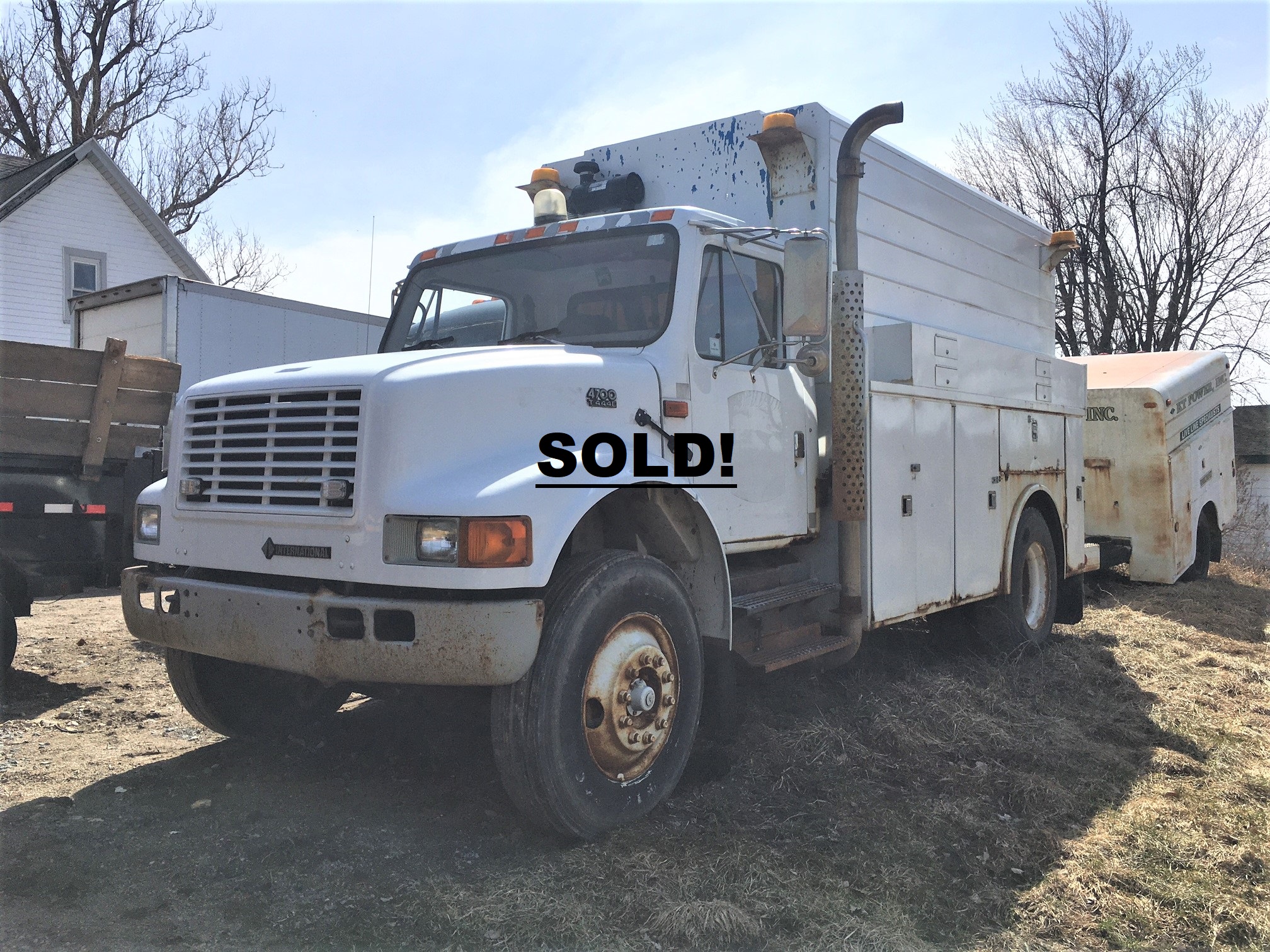 International 4700 Service Truck. 2005 T444E 4x2 with a 170" wheel base. The truck has an automatic transmission and 18'251 miles. The truck has a Honda EG 3500 generator and a Boss air compressor model 8060-UBI with 776 hours. It has air break's, service air and air to the rear for towing. It has heat, AC and cruise control.