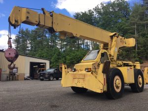 Pettibone All Terrain Crane. 1969 Pettibone model 25. A 15 ton lift machine with a rebuilt 453 Detroit diesel engine. Four wheel drive with Crab steering. The boom is three stage with a 60 foot reach and single line double block 10 inch sheave. The base operating weight is 38'400 lb  and has a GVWR weight of 43'000 lbs. New rough terrain tires all around.