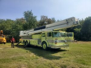 Bucket Boom Truck. 1979 Osh Kosh with low miles of 10,435 and 2126 metered hours. The boom has a 70 foot reach.