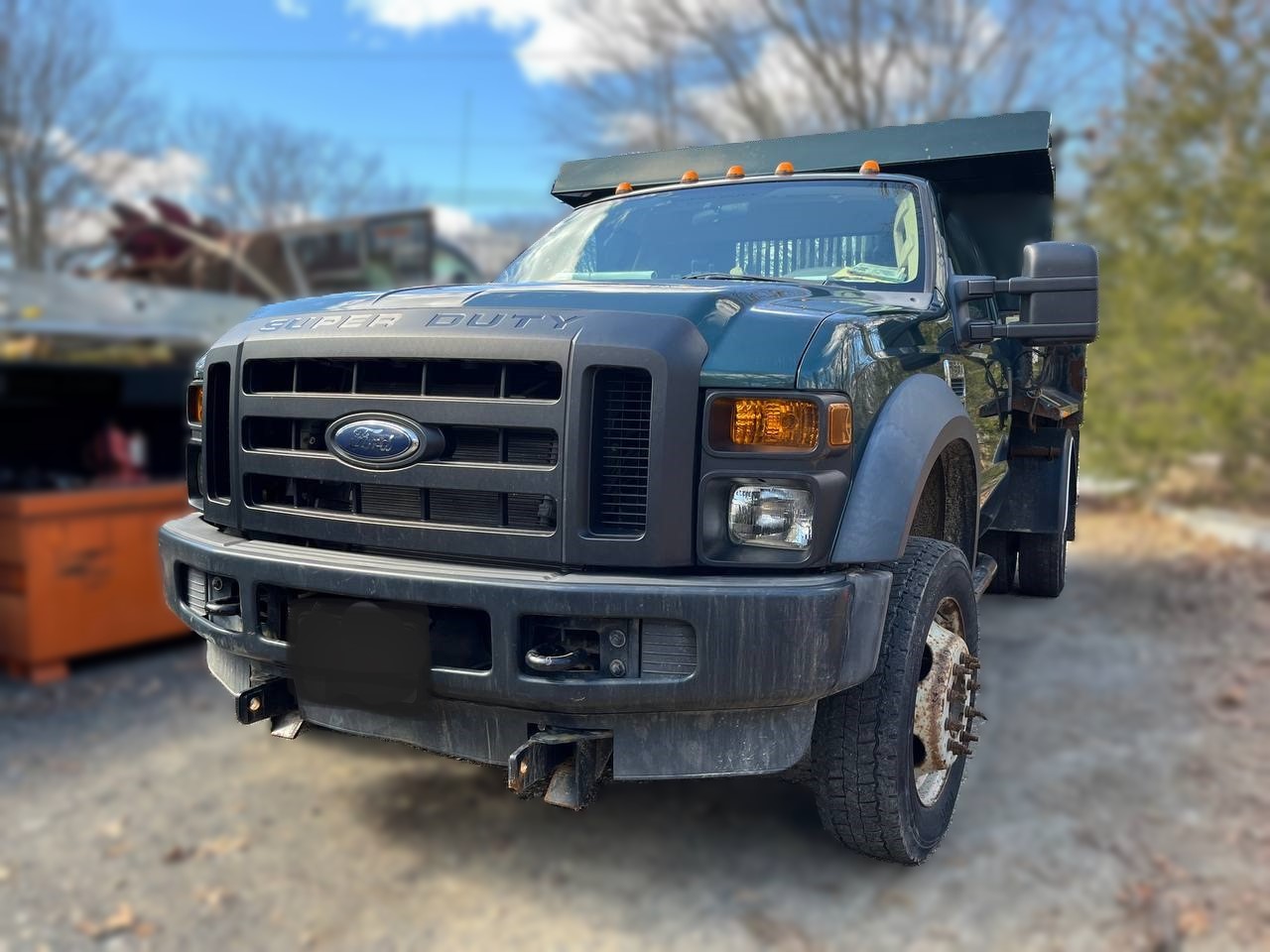 Ford F550 XL Dump Truck. 2008 medium duty truck with a 6.8L Triton super duty V10 gas engine with only 32,400 miles. Automatic transmission with 4x4 wheel drive. It has a 141 inch wheelbase. 19,500 GVW. Set up for plowing
