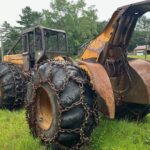 John Deere 640D Log Skidder: 1987 JD 640d cable log skidder with a John Deere 6-414t engine re-sleeved in the early 2000s. It has 28,632 total hours on the machine. The transmission is a power shift with 8 forward and 4 reverse gears. It has articulated frame steering. The foot brake is a week and may need attention. The hand brake works fine. The John Deere 640d logging skidder is chained up! It has an operating weight of 20,180 lbs, a wheelbase of 113 inches, and a 19.2-inch clearance.