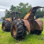 John Deere 640D Log Skidder: 1987 JD 640d cable log skidder with a John Deere 6-414t engine re-sleeved in the early 2000s. It has 28,632 total hours on the machine. The transmission is a power shift with 8 forward and 4 reverse gears. It has articulated frame steering. The foot brake is a week and may need attention. The hand brake works fine. The John Deere 640d logging skidder is chained up! It has an operating weight of 20,180 lbs, a wheelbase of 113 inches, and a 19.2-inch clearance.