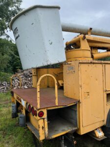 For sale, 2000 International 4900 forestry bucket truck.