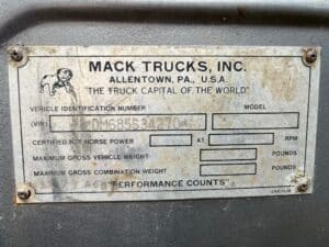 Mack r model truck cab for sale. The truck has a 237 maxidine engine and a 6 speed transmission.