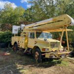 International bucket truck. 167,600 miles. 50-foot boom. Automatic transmission. For sale.