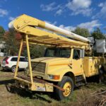 International bucket truck. 167,600 miles. 50-foot boom. Automatic transmission. For sale.